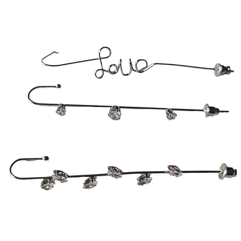 Lot Of‎ 3 Silver Tone Ear Cuff Bar Earrings
